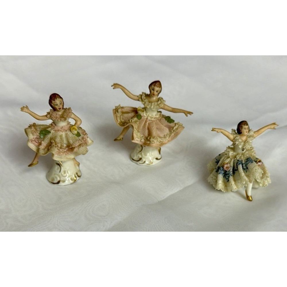 Lot of 3 Lace Ballerina Dresden Porcelain Figurines Made In Germany